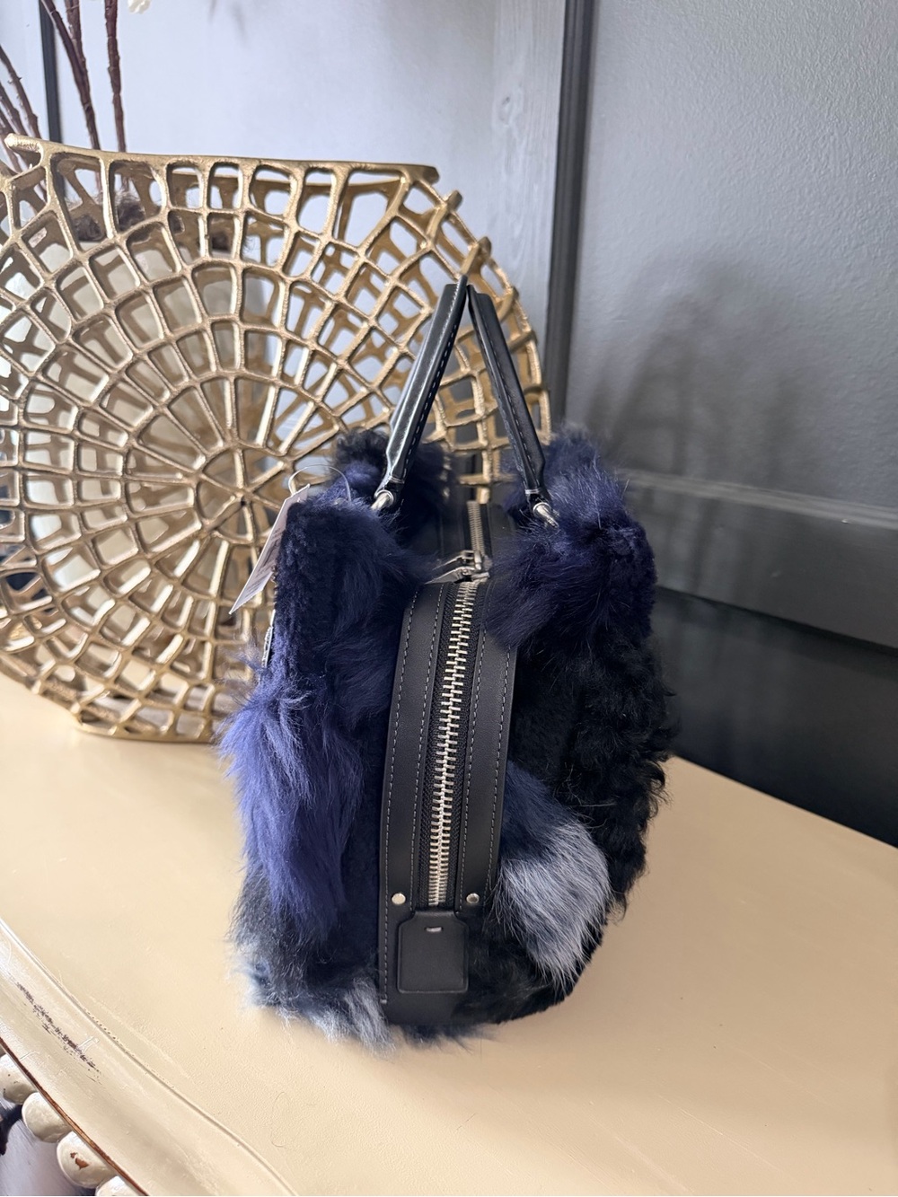 Coach Shearling Patchwork Rogue 25 Navy & Black w/Silver hardware | NWT - Picture 5 of 9